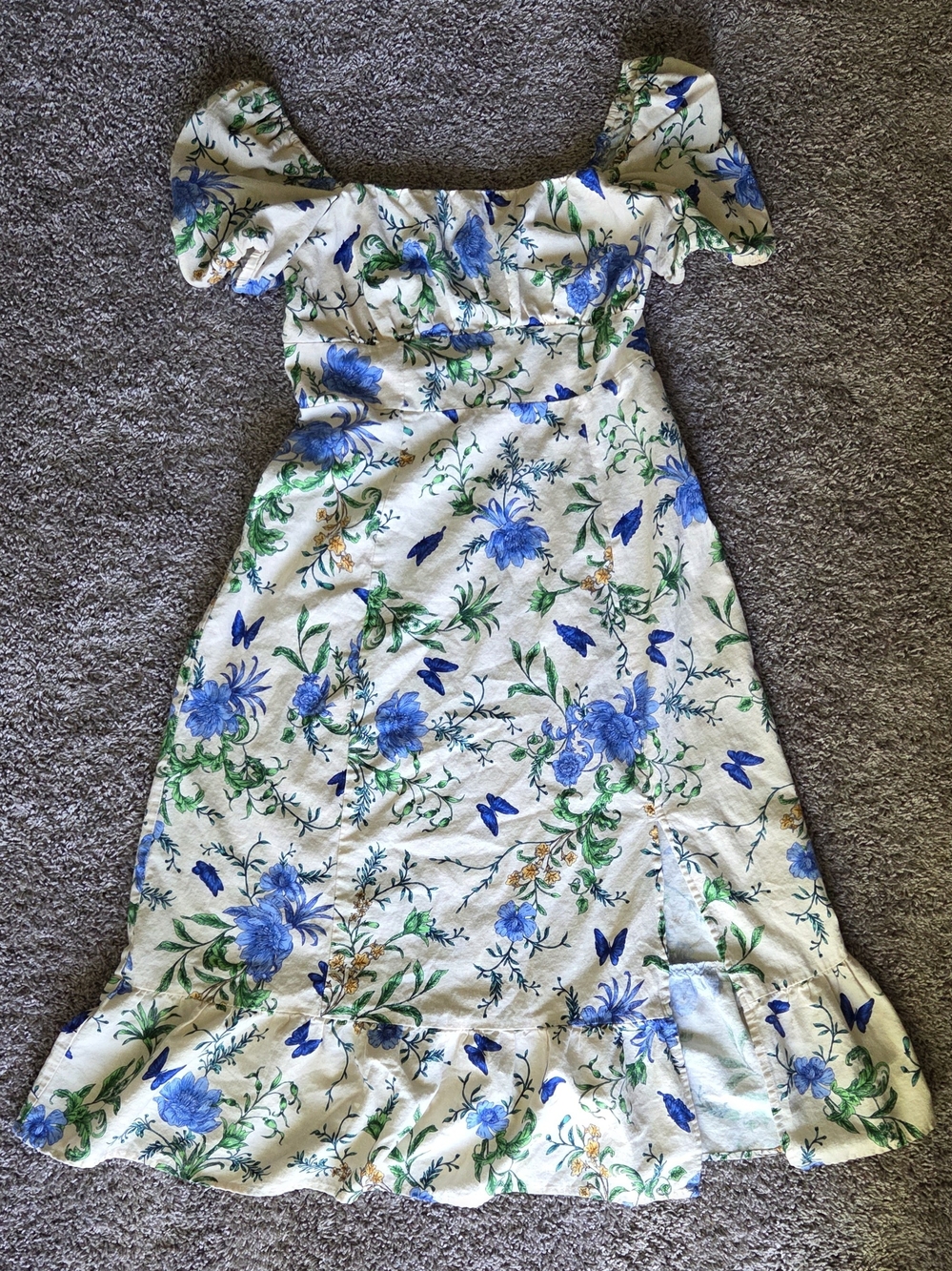 London Times Cream Off-Shoulder Maxi Dress with Blue Floral Print